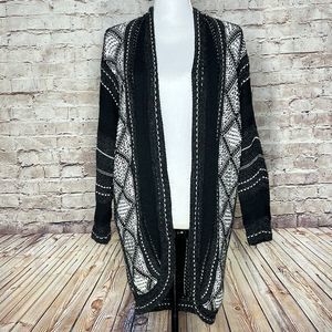 Buckle Black Geometric Print Long Cardigan Sweater